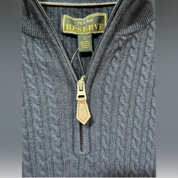 Jos A Bank Reserve 1/4 Zip Lobbg Sleeve Cable Knit Wool Blend Sweater Size L - Picture 4 of 8